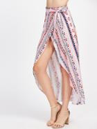 Shein Tribal Print Wrap Tie Side Maxi Skirt