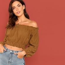 Shein Vertical Stripe Crop Bardot Top