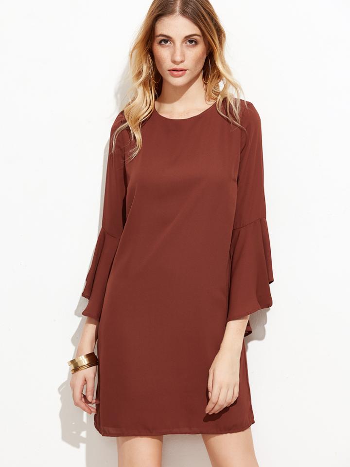 Shein Brick Red Bell Sleeve Keyhole Back Dress