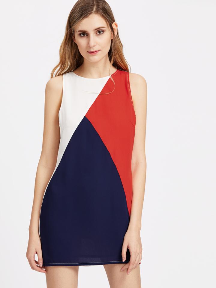 Shein Color Block Cut And Sew Mini Tank Dress