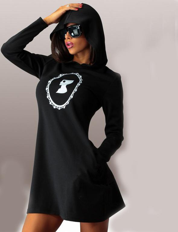 Shein Black Hooded Long Sleeve Loose Dress