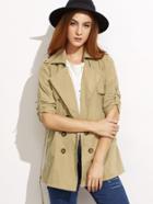 Shein Khaki Double Breasted Lapel Coat With Belt