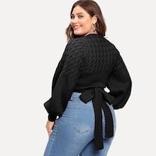 Shein Plus Bishop Sleeve Knot Wrap Sweater