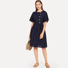 Shein Button Front Belted Flare Dress