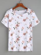 Shein White Flower Print T-shirt