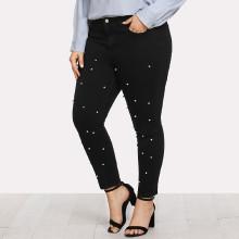 Shein Plus Pearl Detail Skinny Jeans
