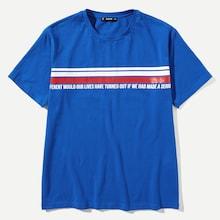 Shein Men Letter And Striped Print Ringer Tee