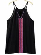 Shein Black Halter Embroidery Spaghetti Strap Tank Top