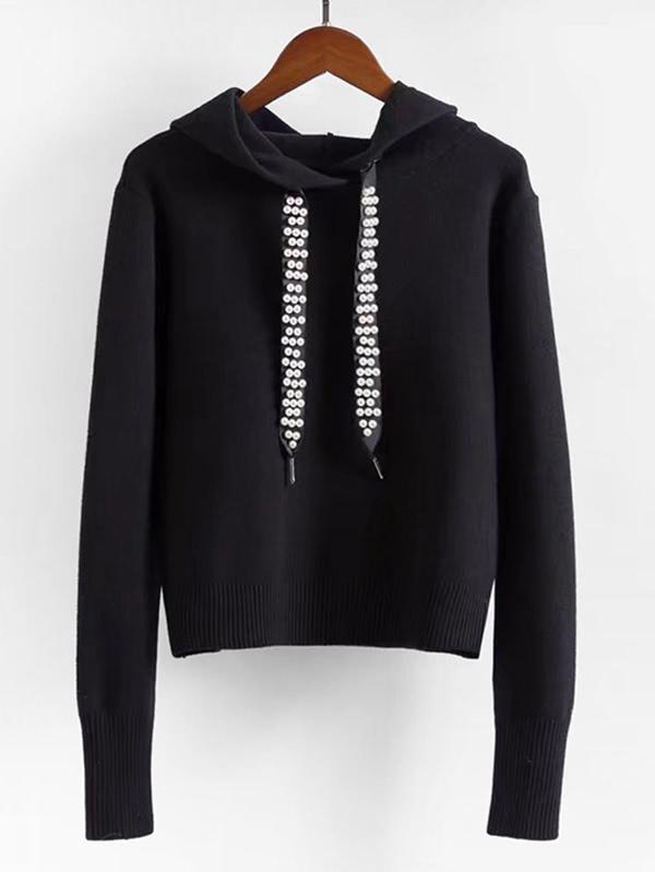 Shein Beaded Strap Hooded Sweater