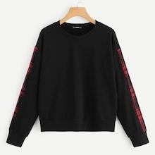 Shein Plaid Sleeve Drop Shoulder Pullover