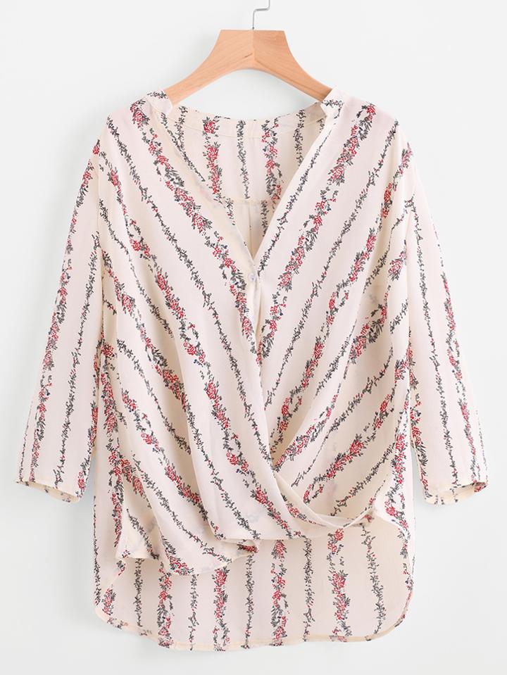 Shein V Neck Twisted Drape Front Blouse