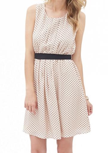 Rosewe Belt Decorated Polka Dot Print Mini Dress