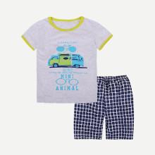 Shein Boys Car Print Ringer Tee With Plaid Shorts