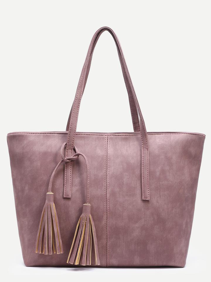 Shein Pink Distressed Tassel Trim Tote Bag