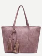 Shein Pink Distressed Tassel Trim Tote Bag