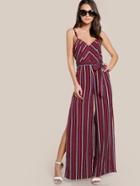 Shein Double Strap V Back Split Palazzo Jumpsuit