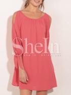 Shein Pink Cut-out Knotted Sleeve Shift Dress