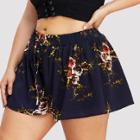Shein Plus Floral Print Drawstring Waist Shorts