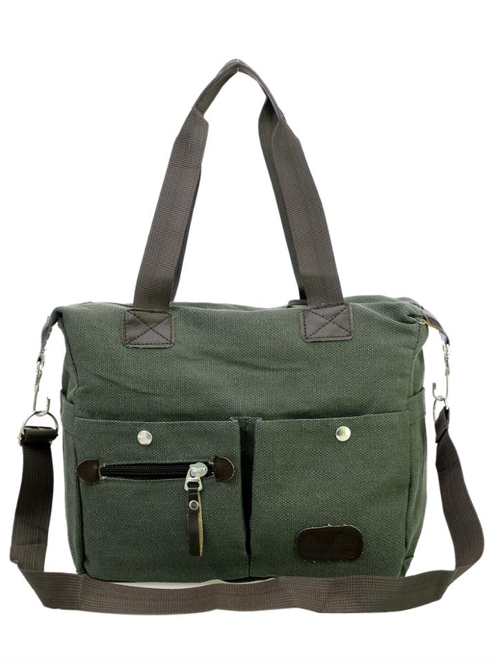 Shein Dual Pocket Front Canvas Shoulder Bag - Olive Green