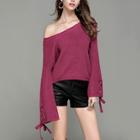 Shein Bell Sleeve Lace Up Sweater