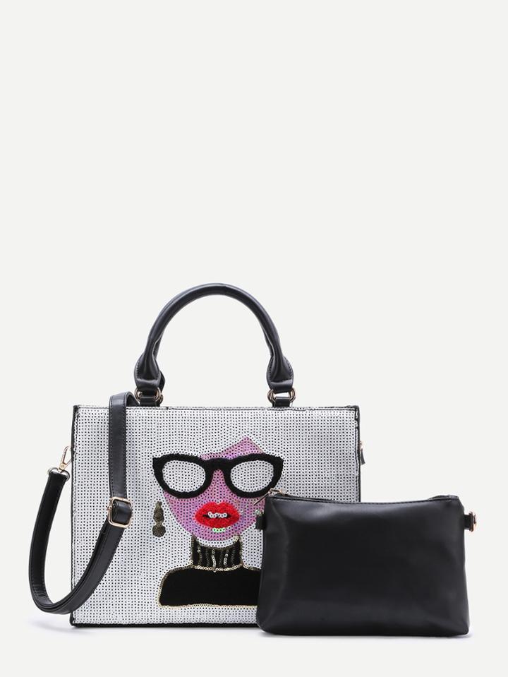 Shein White Sequin Girl Handbag With Pu Clutch Bag