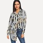 Shein Curved Hem Random Striped Blouse