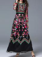 Shein Black Sheer Embroidered Gauze Maxi Dress
