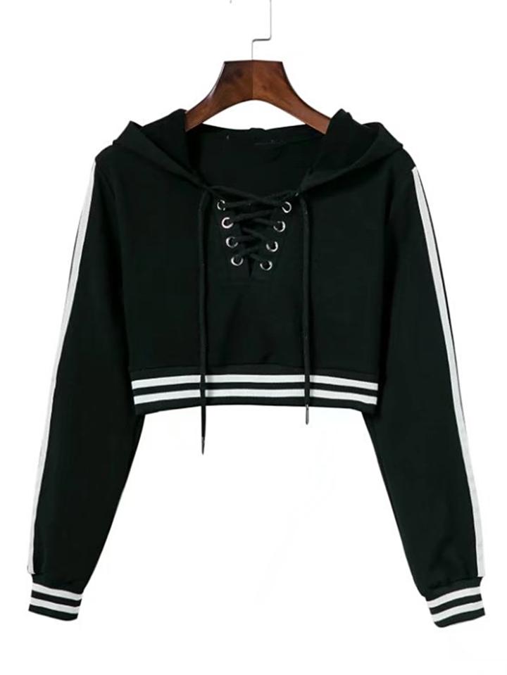 Shein Eyelet Lace Up Crop Hooded Sweatshirt