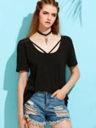 Shein Black Cutout Neck T-shirt