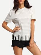 Shein Striped Tassel Trimmed T-shirt