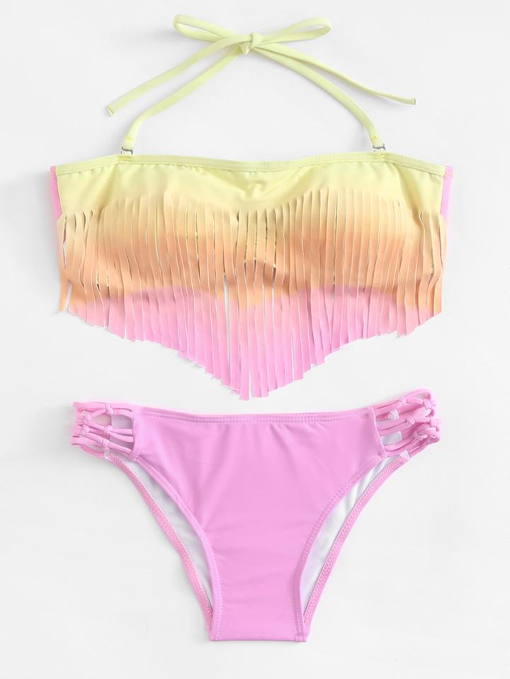 Shein Fringe Ombre Bikini Set