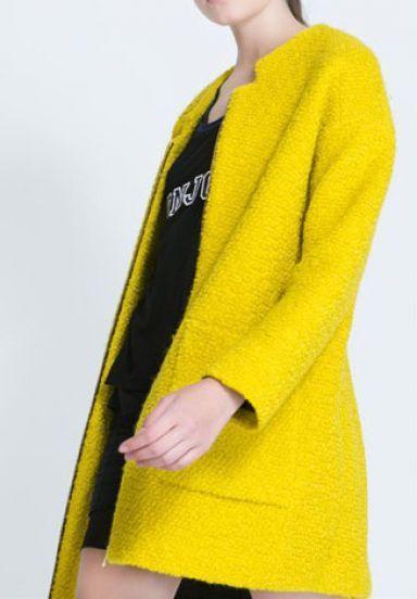 Shein Yellow Long Sleeve Zipper Pockets Coat