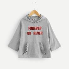 Shein Girls Ruffle Detail Letter Print Hoodie