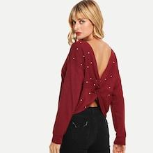 Shein Twist Back Pearl Beaded Tee