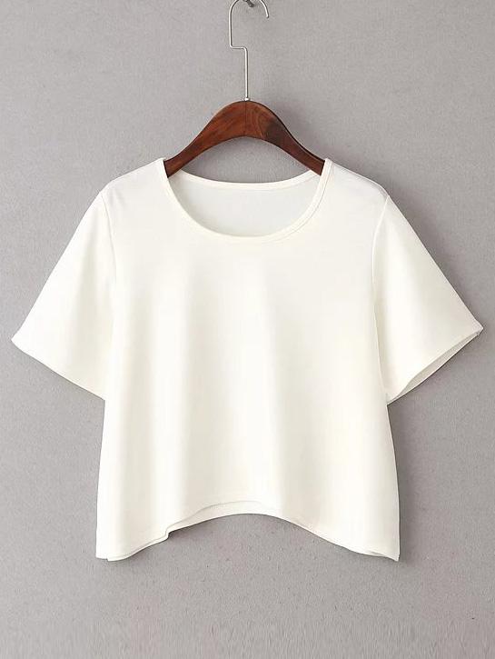 Shein White Short Sleeve Curved Hem T-shirt