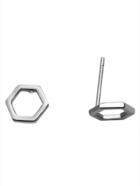 Shein Silver Hexagon Hollow Out Stud Earrings