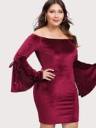 Shein Flounce Sleeve Bow Tie Cuff Velvet Dress