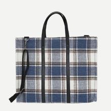 Shein Plaid Detail Tote Bag