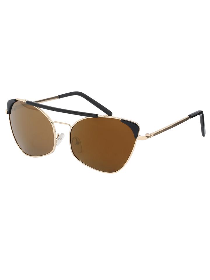 Shein Metal Frame Double Bridge Brown Cat Eye Sunglasses