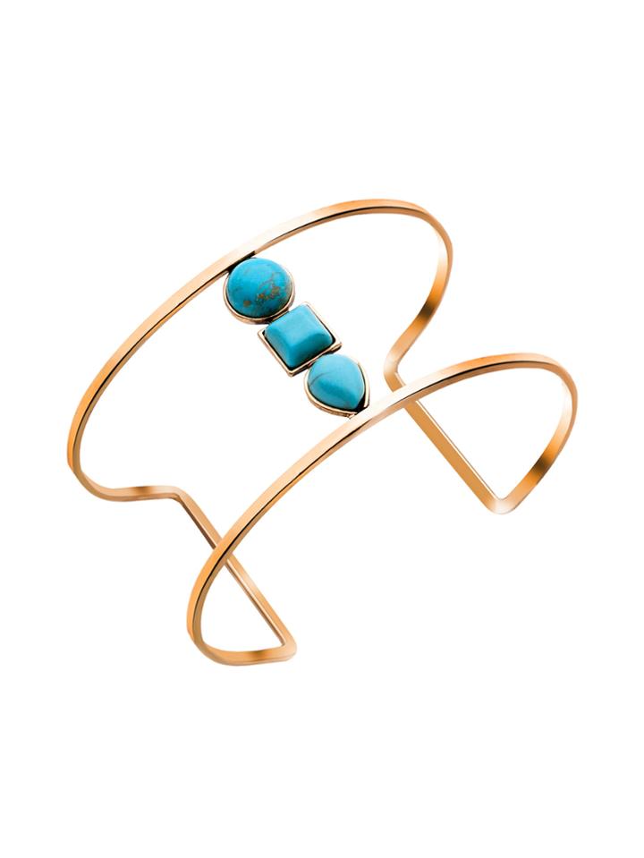 Shein Antique Gold Turquoise Hollow Out Wide Open Cuff