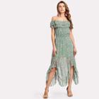 Shein Layered Ruffle Neck Ruched Waist Asymmetrical Dress