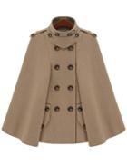 Shein Camel Epaulet Double Breasted Woolen Cape
