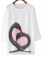 Shein White Round Neck Goose Print Casual T-shirt