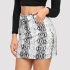 Shein Snakeskin Print Belted Denim Skirt