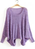 Rosewe Romantic Purple Round Neck Batwing Sleeve Pullover Sweaters