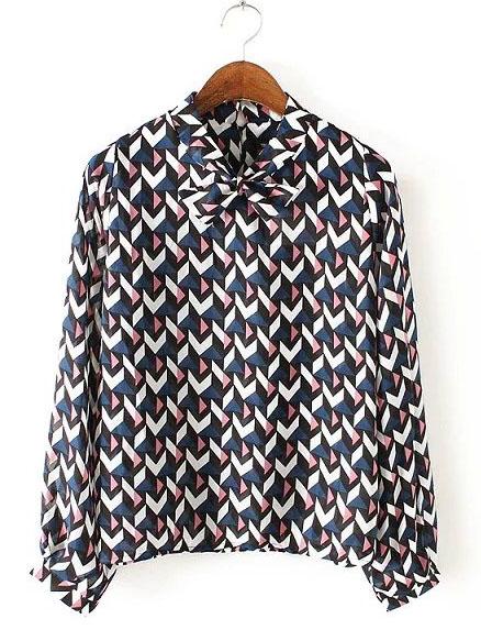 Shein Geometric Print Bow Blouse