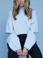 Shein Grey Turtle Neck Zipper Loose Crop Knitwear
