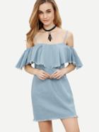 Shein Blue Spaghetti Strap Ruffle Raw Trim Dress