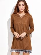 Shein Khaki Fringe Lace Up Suede Dress