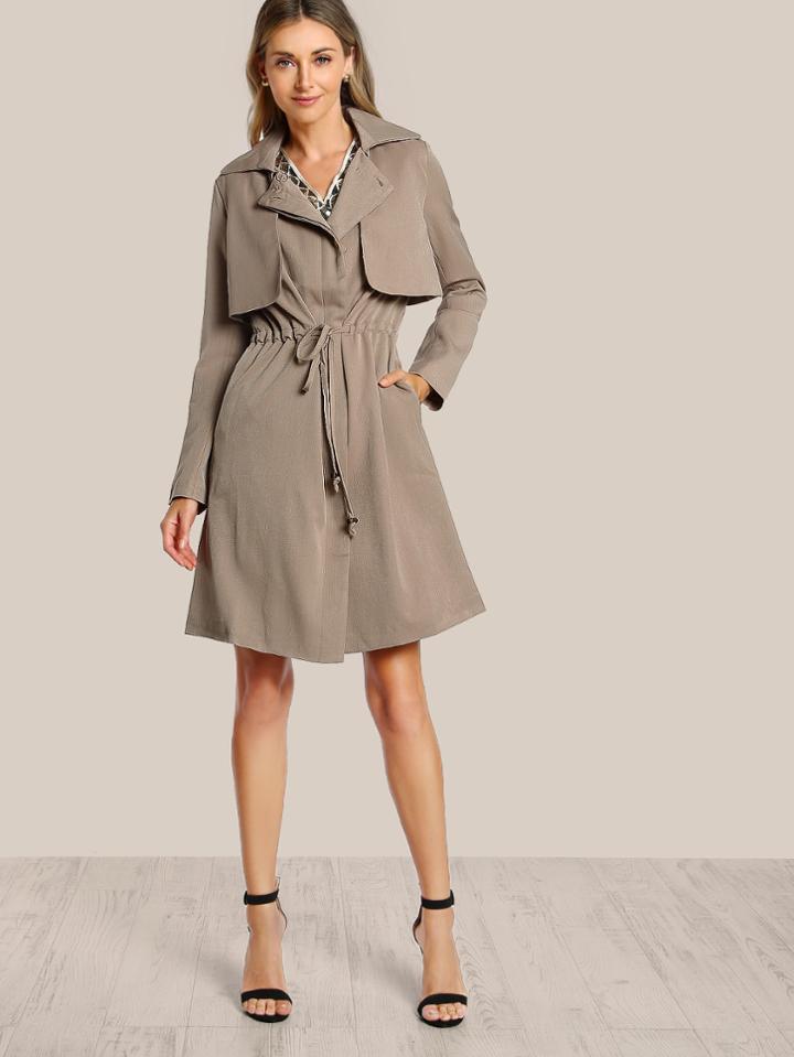 Shein Shirred Waist Trench Coat Tan